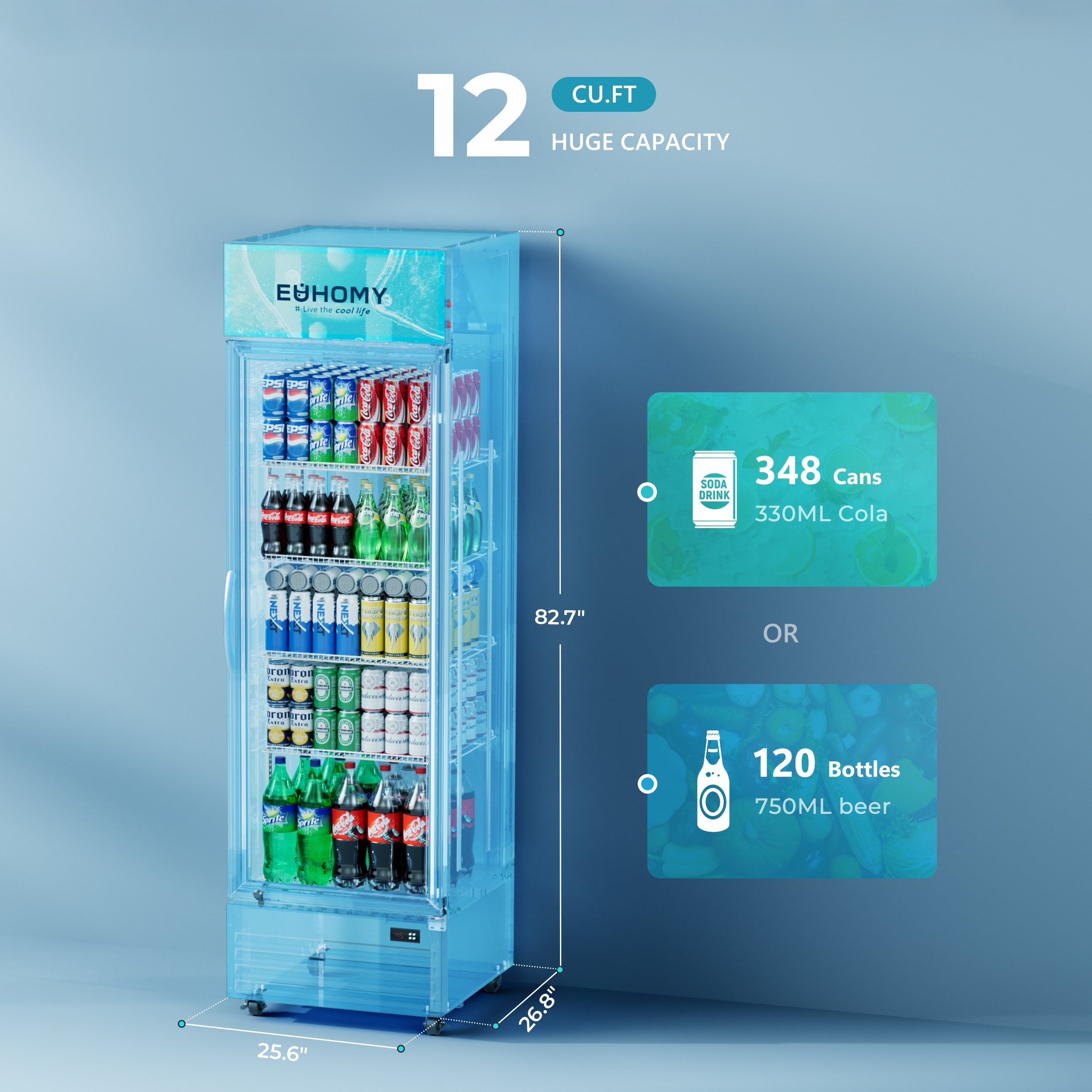 EUHOMY Commercial Display Refrigerator Glass Door Merchandiser Drink Fridge - Euhomy